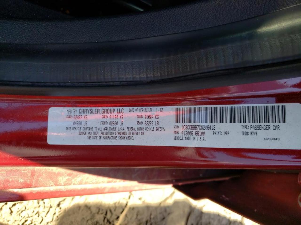 Photo 10 from auction – 2012 CHRYSLER 200 TOURIN with VIN 1C3CCBBB7CN206412