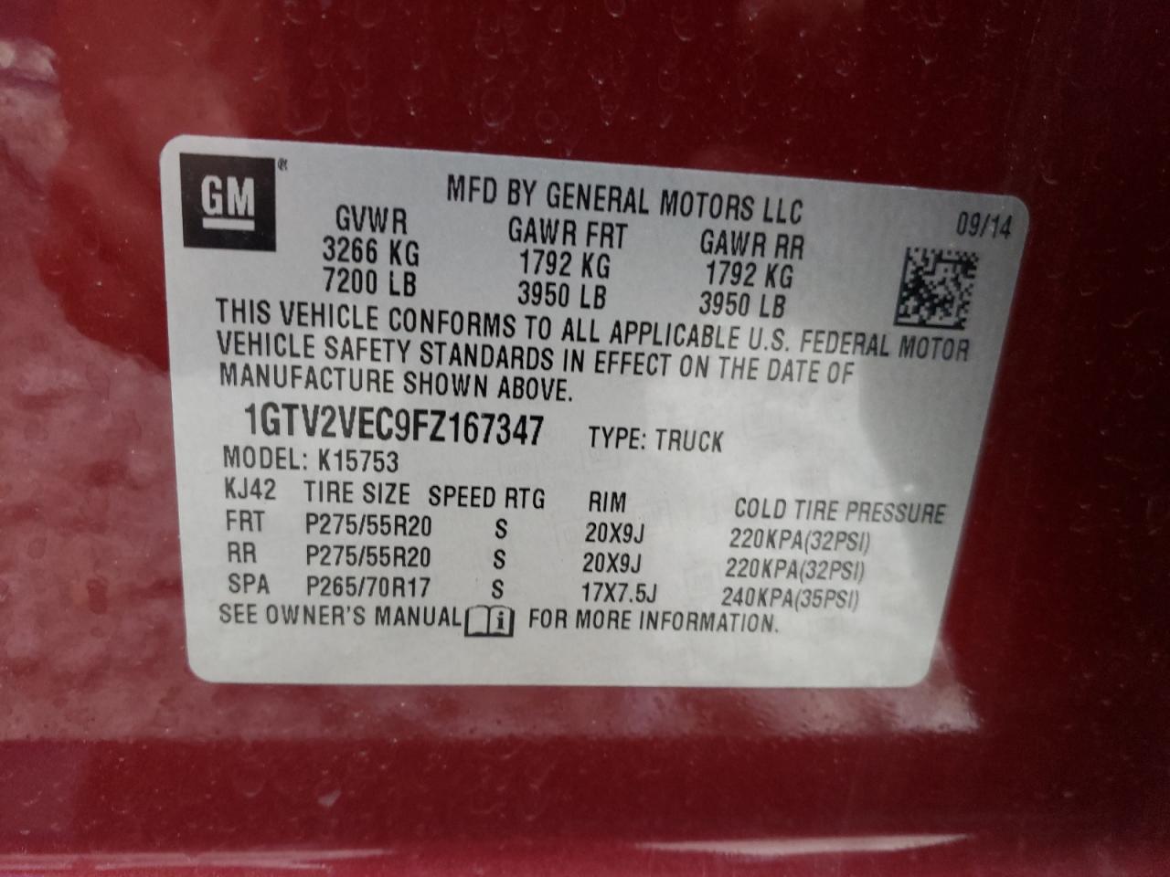 Photo 10 from auction – 2015 GMC SIERRA K15 with VIN 1GTV2VEC9FZ167347