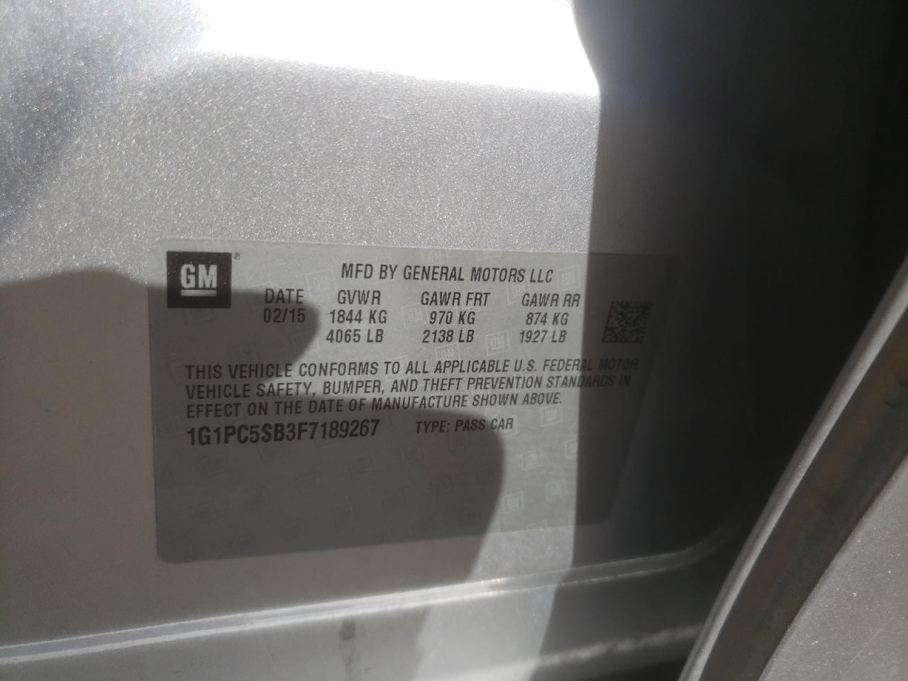 Photo 10 from auction – 2015 CHEVROLET CRUZE LT with VIN 1G1PC5SB3F7189267