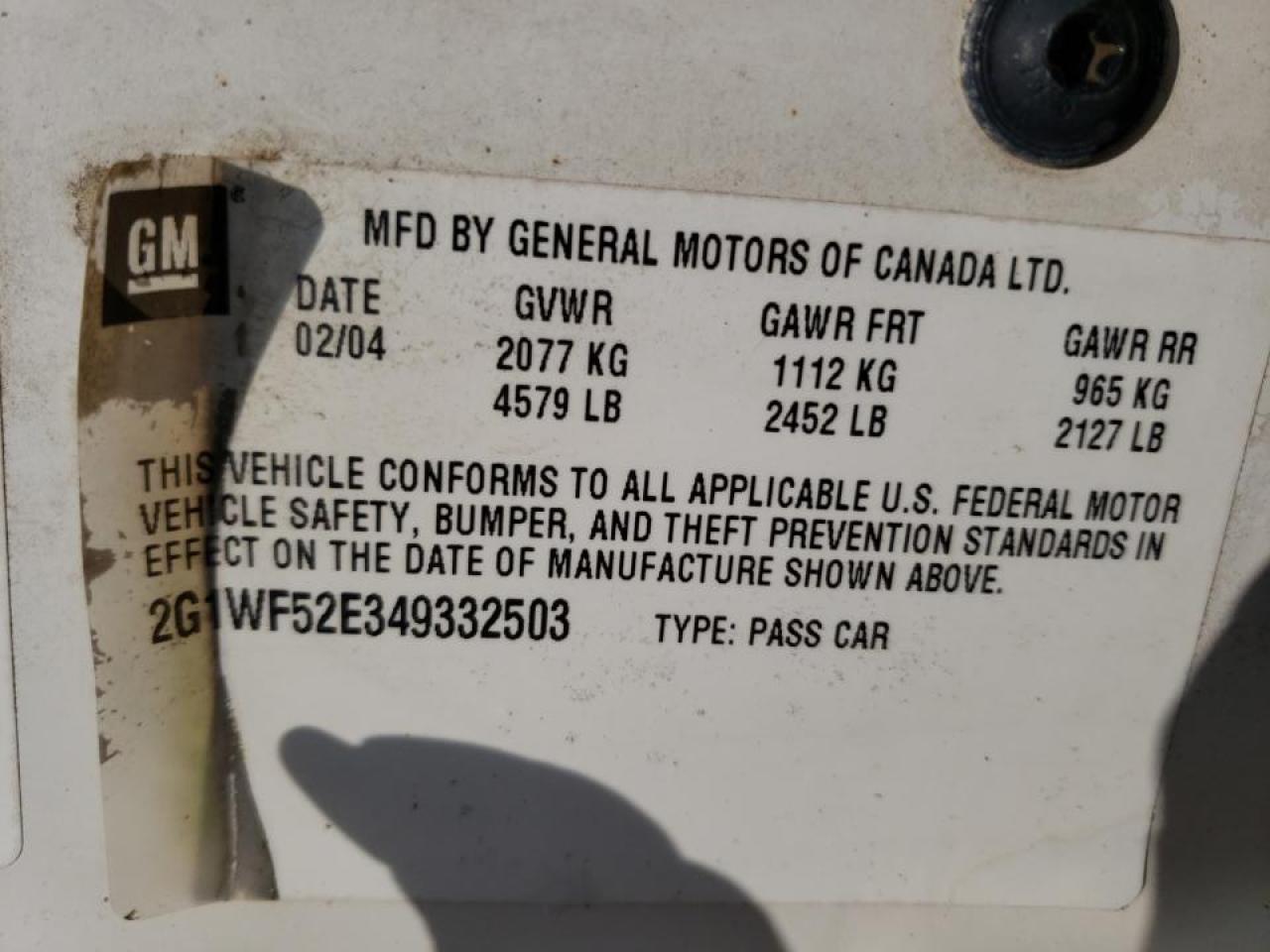 Photo 10 from auction – 2004 CHEVROLET IMPALA with VIN 2G1WF52E349332503