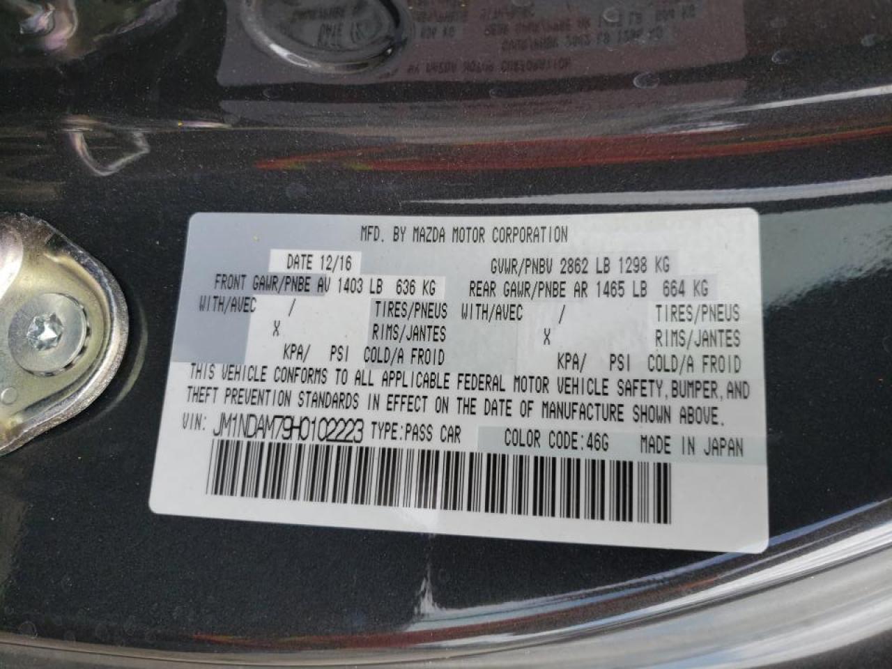 Photo 10 from auction – 2017 MAZDA MX-5 MIATA with VIN JM1NDAM79H0102223