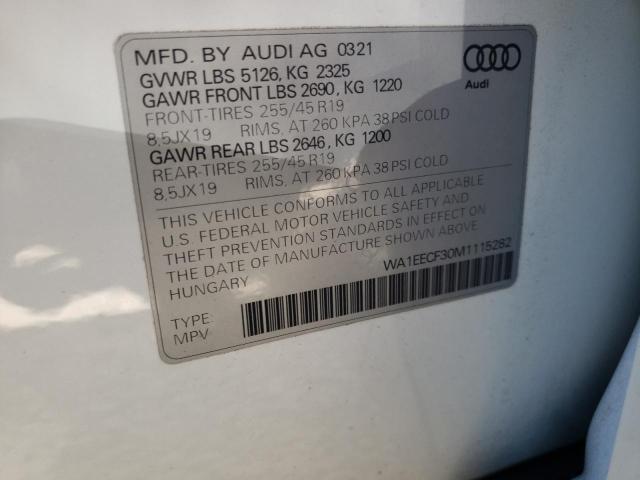 Photo 10 from auction – 2021 AUDI Q3 PREMIUM with VIN WA1EECF30M1115282