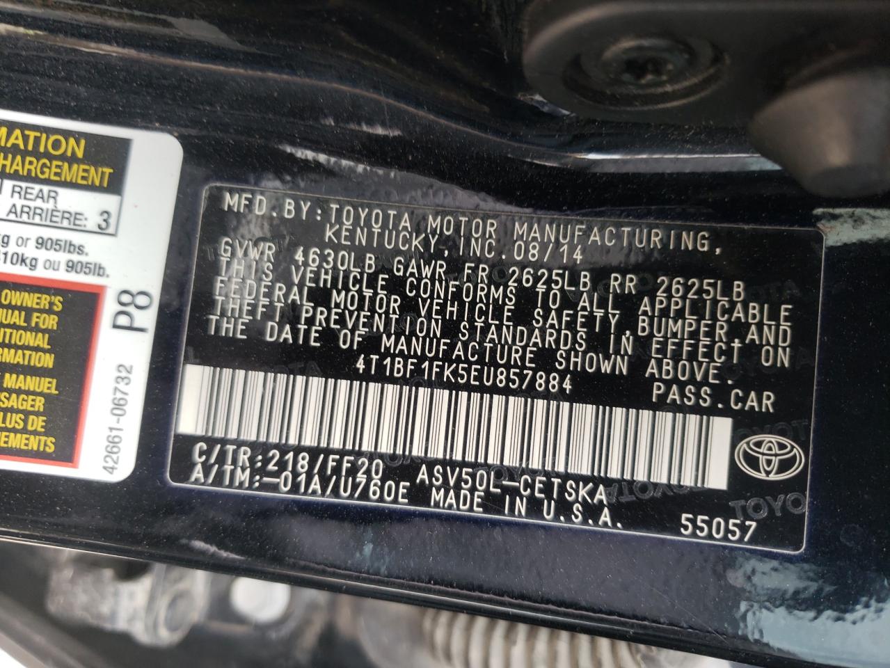 Photo 10 from auction – 2014 TOYOTA CAMRY L with VIN 4T1BF1FK5EU857884