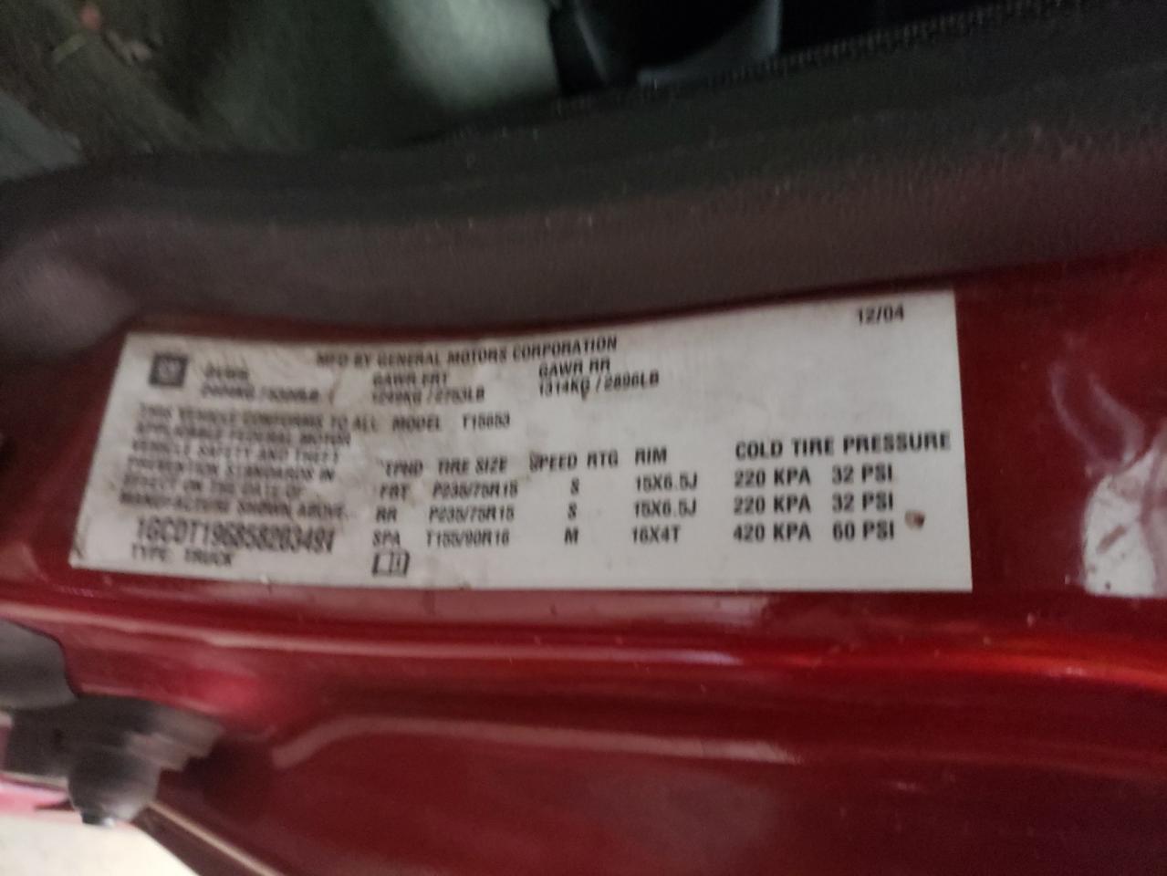 Photo 10 from auction – 2005 CHEVROLET COLORADO with VIN 1GCDT196858203491