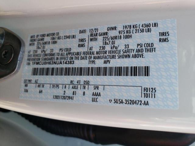 Photo 10 from auction – 2022 FORD ESCAPE SEL with VIN 1FMCU0H63NUA14383