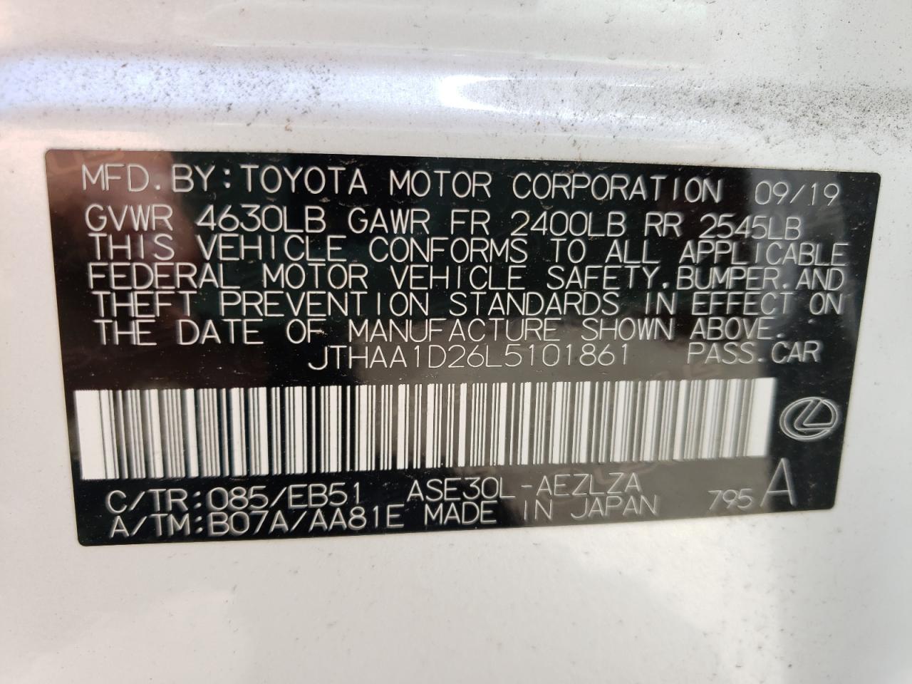 Zdjęcie 10 z aukcji – 2020 LEXUS IS300 z VIN JTHAA1D26L5101861