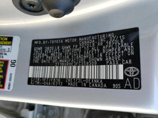 Photo 10 from auction – 2015 TOYOTA COROLLA L with VIN 2T1BURHE3FC359309