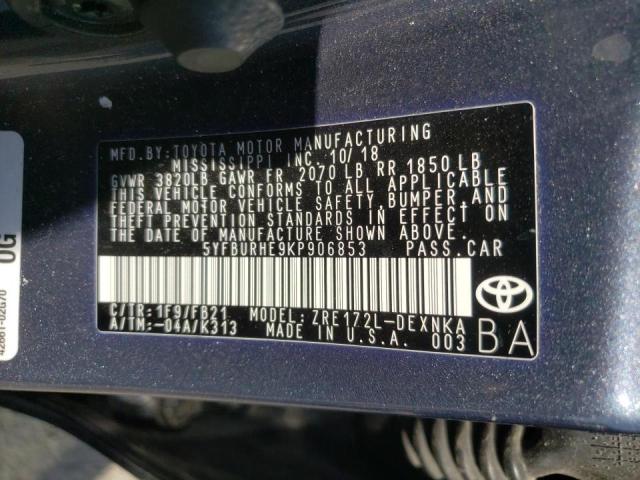 Photo 10 from auction – 2019 TOYOTA COROLLA L with VIN 5YFBURHE9KP906853