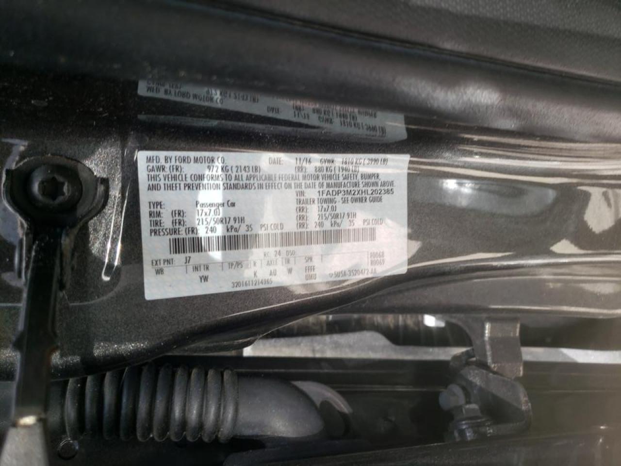 Photo 10 from auction – 2017 FORD FOCUS SEL with VIN 1FADP3M2XHL202385
