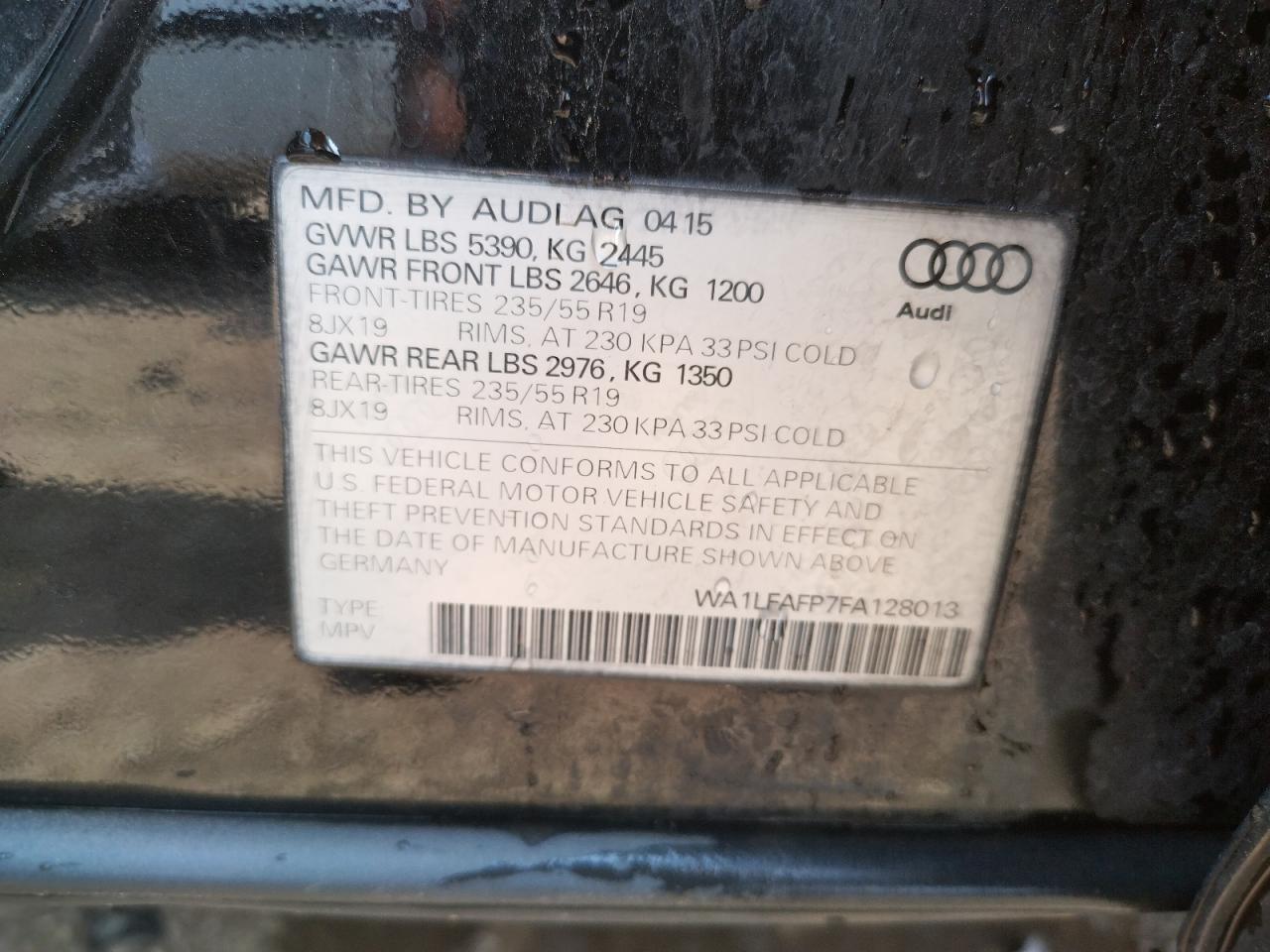 Photo 10 from auction – 2012 AUDI Q5 PREMIUM with VIN WA1DKAFPXCA137994