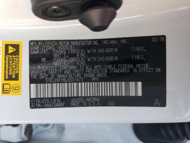 Zdjęcie 10 z aukcji – 2018 TOYOTA HIGHLANDER z VIN 5TDJZRFH9JS551473