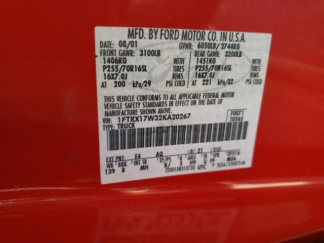 Photo 10 from auction – 2002 FORD F150 with VIN 1FTRX17W32KA20267