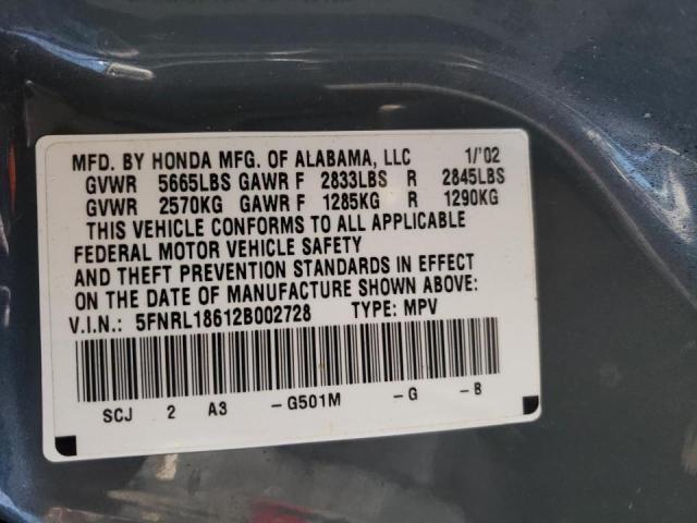 Photo 9 from auction – 2002 HONDA ODYSSEY EX with VIN 5FNRL18612B002728