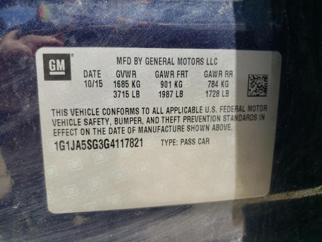 Photo 10 from auction – 2016 CHEVROLET SONIC LS with VIN 1G1JA5SG3G4117821