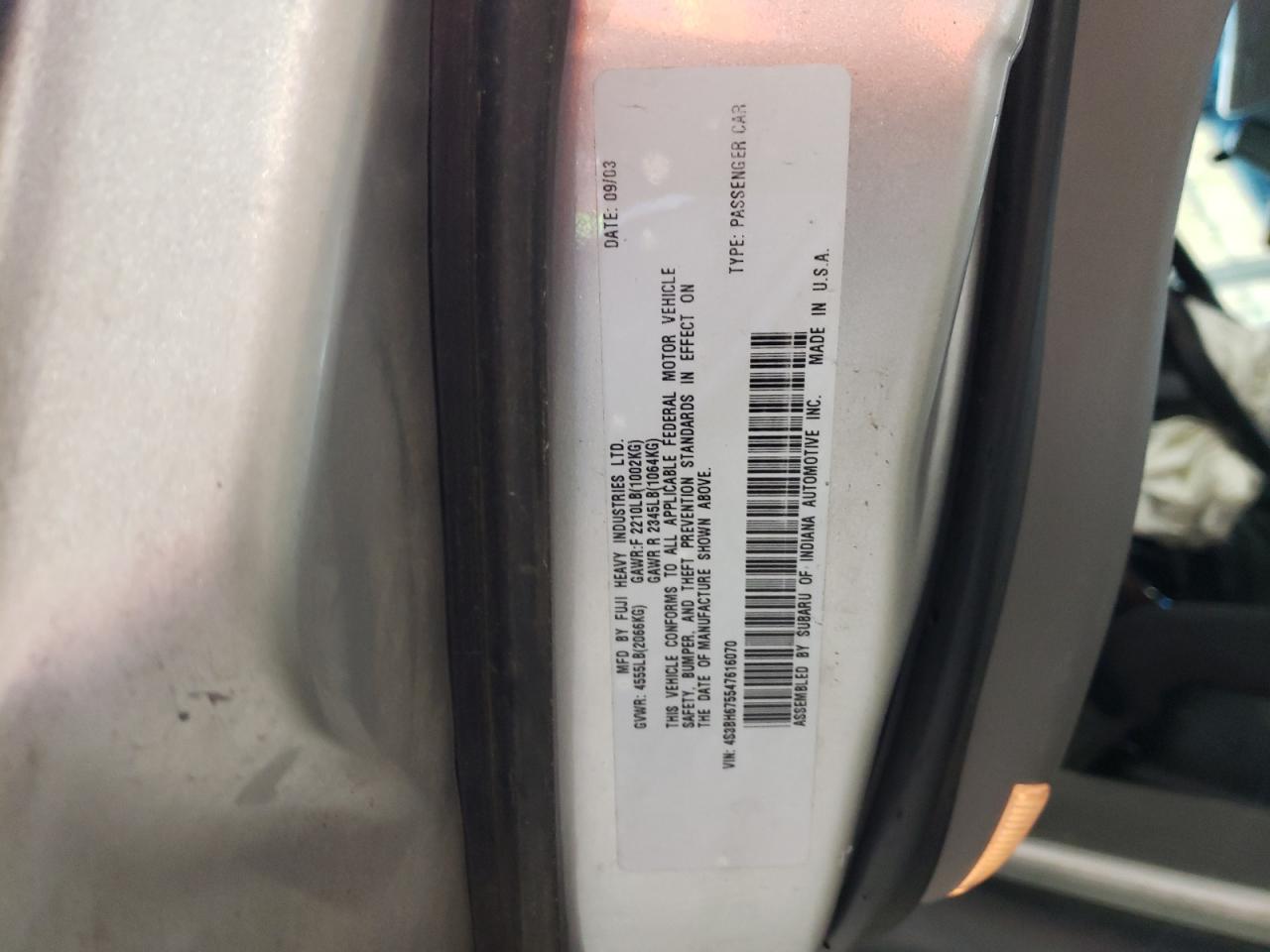 Photo 10 from auction – 2004 SUBARU LEGACY OUT with VIN 4S3BH675547616070