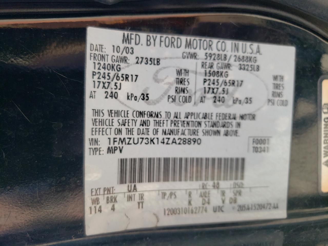Photo 10 from auction – 2004 FORD EXPLORER X with VIN 1FMZU73K14ZA28890