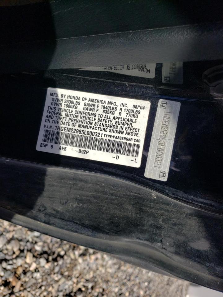 Photo 10 from auction – 2005 HONDA CIVIC EX with VIN 1HGEM22965L000321