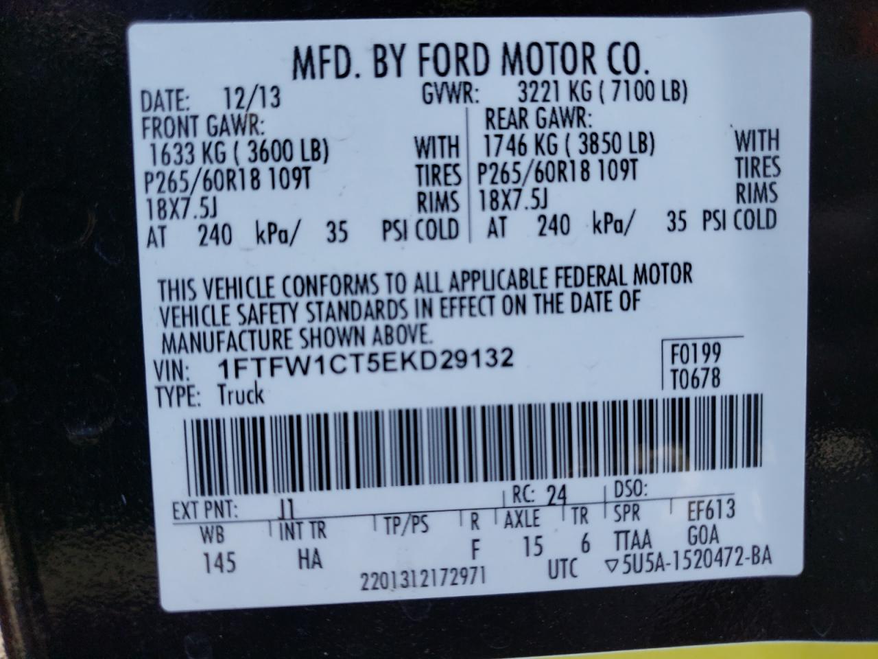 Photo 10 from auction – 2014 FORD F150 SUPER with VIN 1FTFW1CT5EKD29132