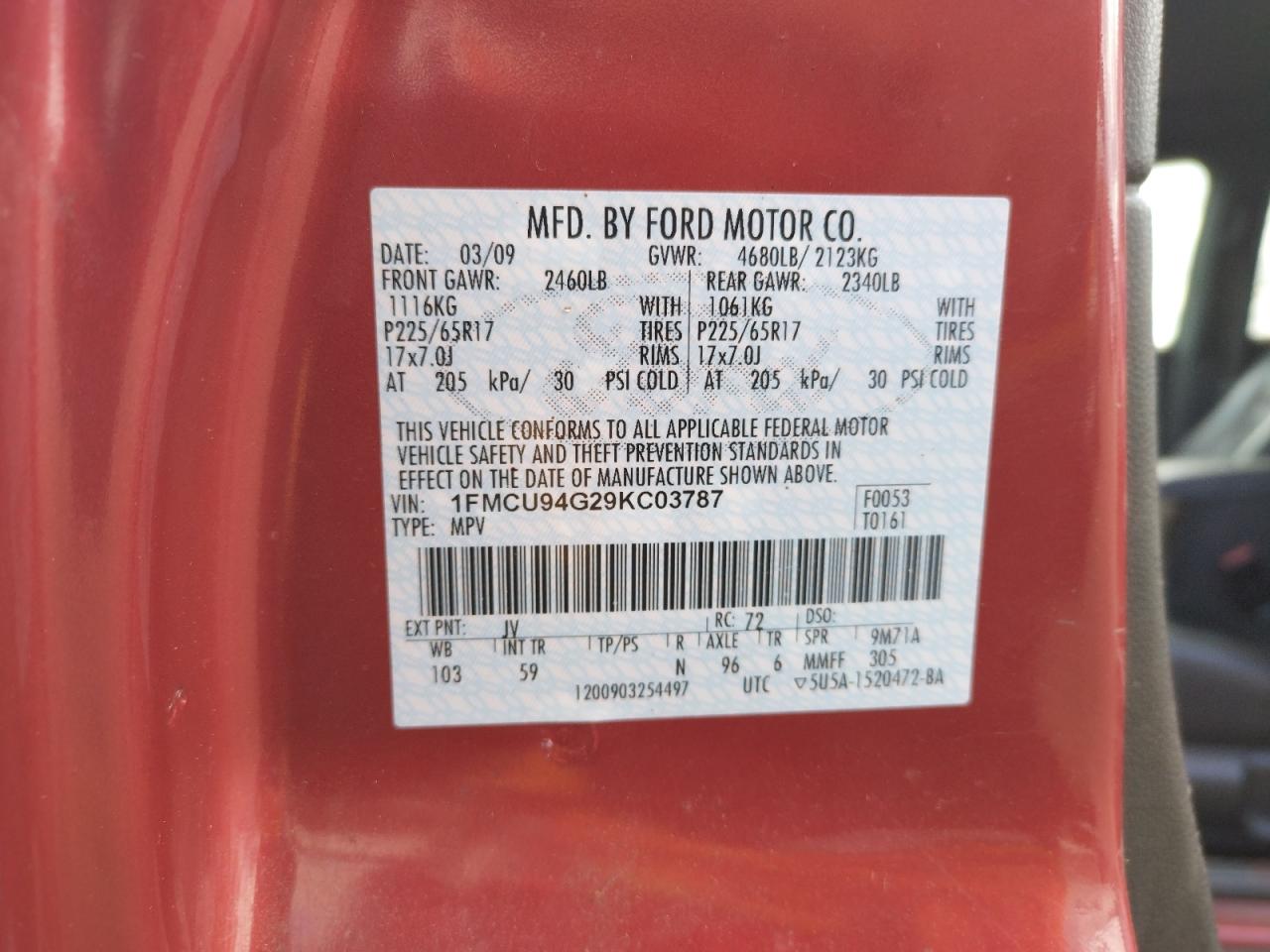 Photo 10 from auction – 2009 FORD ESCAPE LIM with VIN 1FMCU94G29KC03787