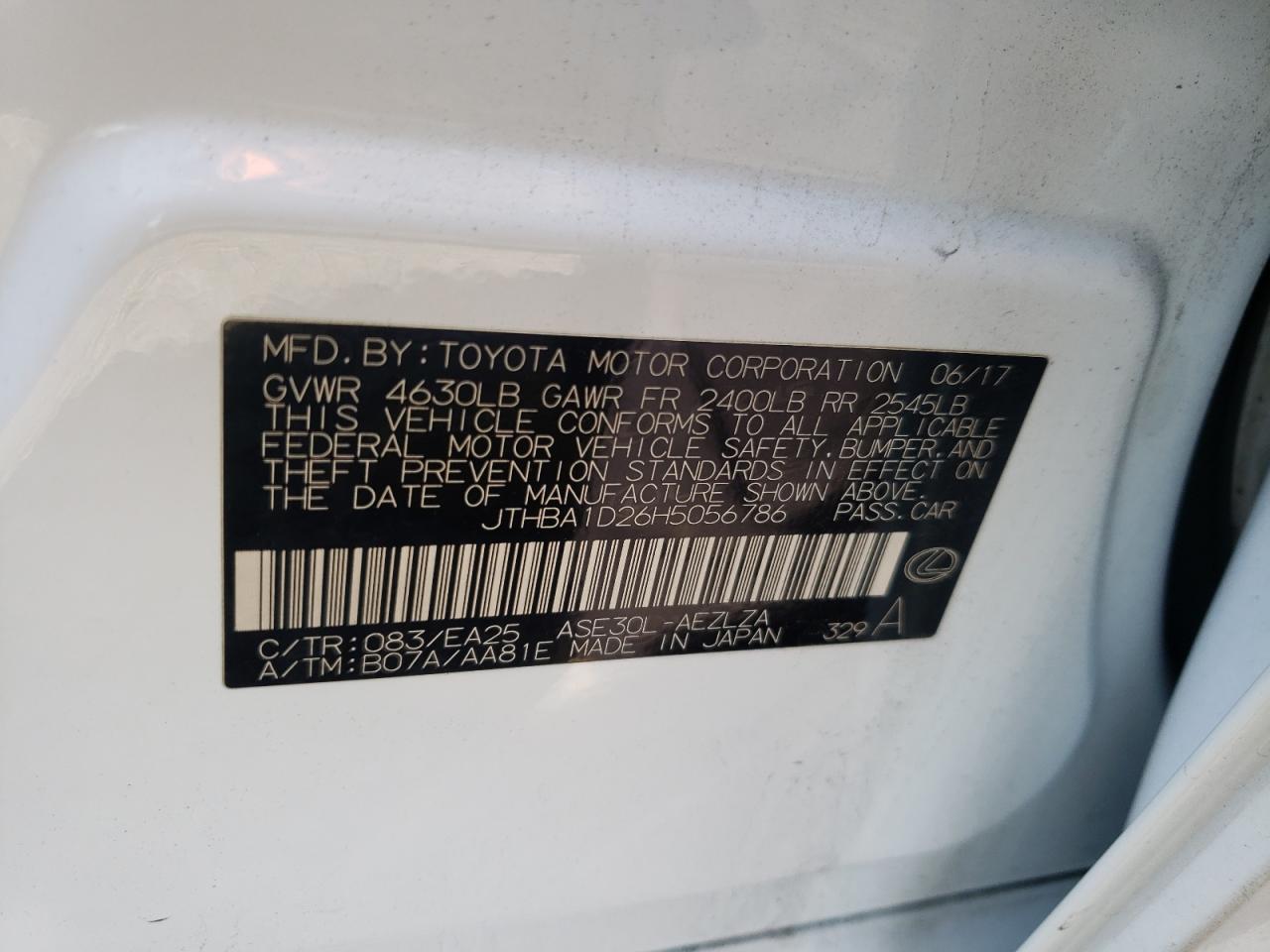 Photo 10 from auction – 2017 LEXUS IS 200T with VIN JTHBA1D26H5056786