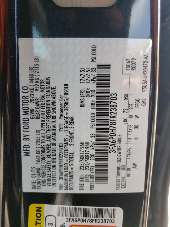 Photo 10 from auction – 2015 FORD FUSION SE with VIN 3FA6P0H78FR238703