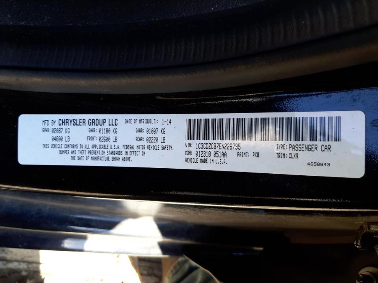 Photo 10 from auction – 2014 DODGE AVENGER SX with VIN 1C3CDZCB7EN226795