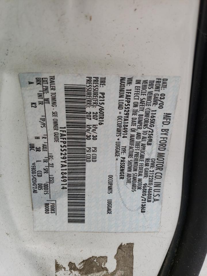Photo 10 from auction – 2000 FORD TAURUS SES with VIN 1FAFP5529YA184914