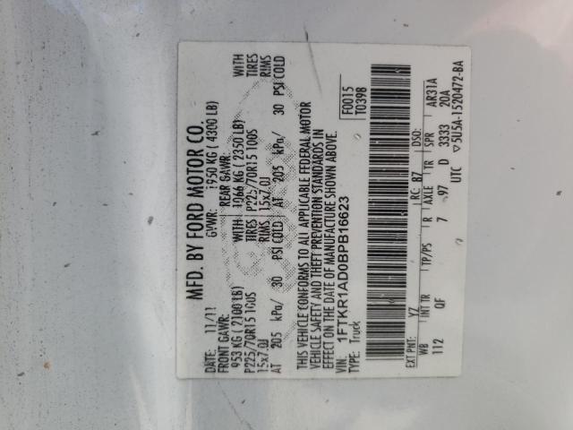 Photo 10 from auction – 2011 FORD RANGER with VIN 1FTKR1AD0BPB16623