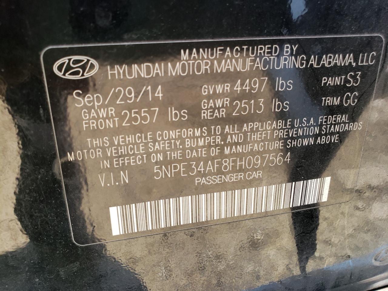 Photo 10 from auction – 2015 HYUNDAI SONATA SPO with VIN 5NPE34AF8FH097564