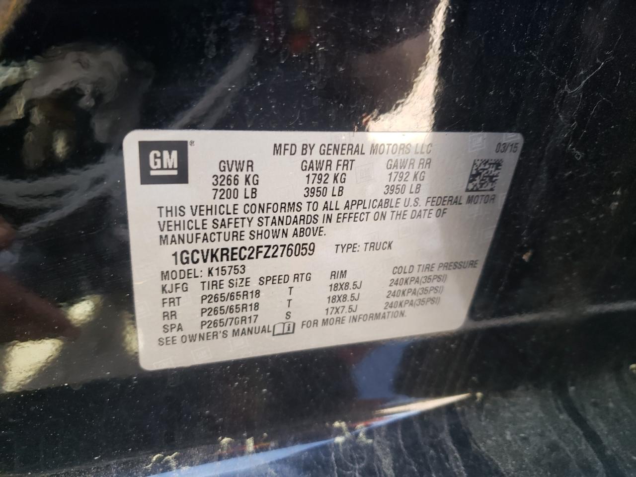 Photo 10 from auction – 2015 CHEVROLET SILVERADO with VIN 1GCVKREC2FZ276059