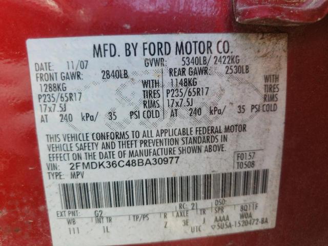 FORD EDGE SE 2008 with VIN 2FMDK36C48BA30977 - Photo from auction