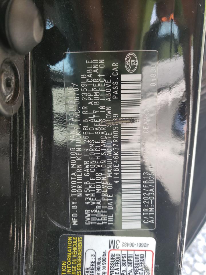 Photo 10 from auction – 2007 TOYOTA CAMRY CE with VIN 4T4BE46K37R005739