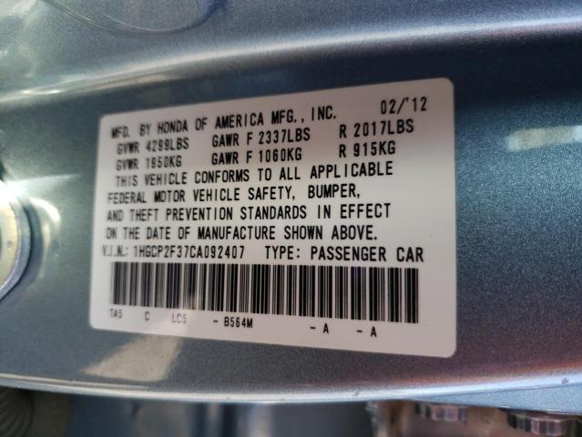 Photo 10 from auction – 2012 HONDA ACCORD LX with VIN 1HGCP2F37CA092407