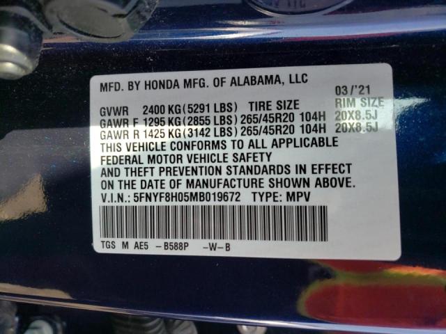 Photo 10 from auction – 2021 HONDA PASSPORT E with VIN 5FNYF8H05MB019672