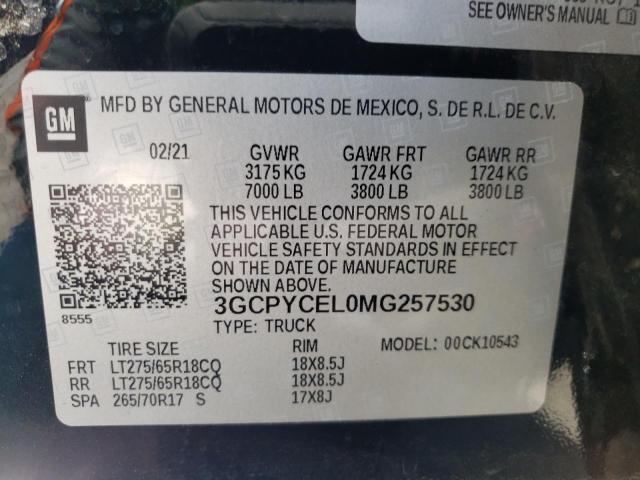 Photo 10 from auction – 2021 CHEVROLET SILVERADO with VIN 3GCPYCEL0MG257530