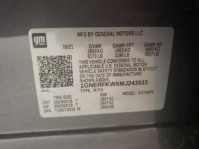 Photo 10 from auction – 2021 CHEVROLET TRAVERSE L with VIN 1GNERFKWXMJ243533