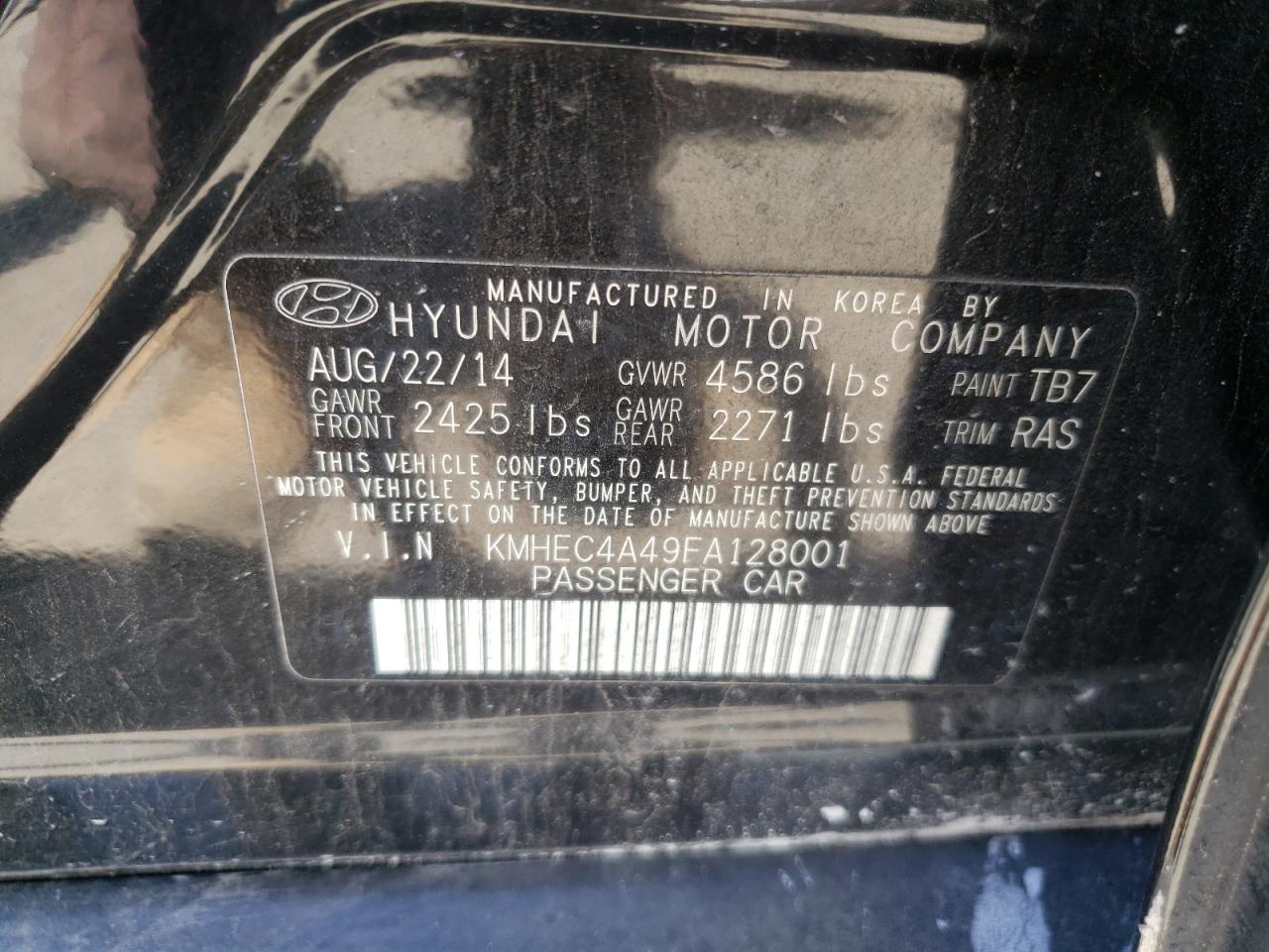 Photo 10 from auction – 2015 HYUNDAI SONATA HYB with VIN KMHEC4A49FA128001