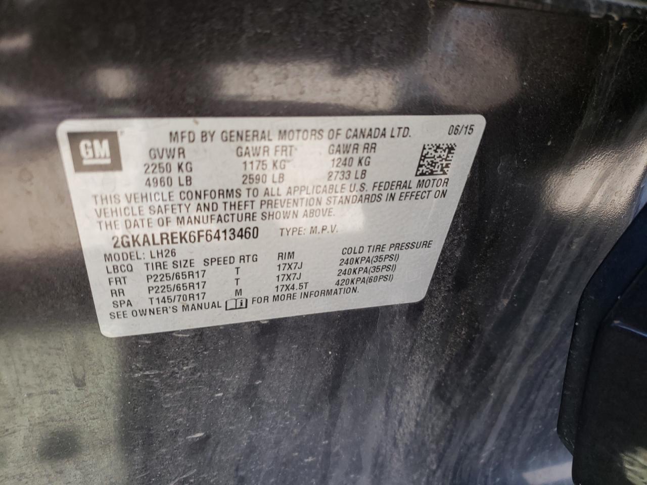 Photo 10 from auction – 2015 GMC TERRAIN SL with VIN 2GKALREK6F6413460
