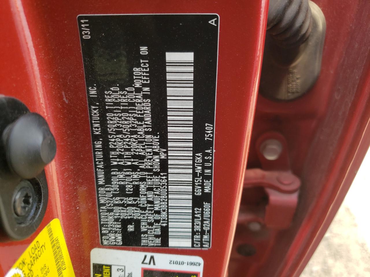 Photo 10 from auction – 2011 TOYOTA VENZA with VIN 4T3BK3BB2BU053641