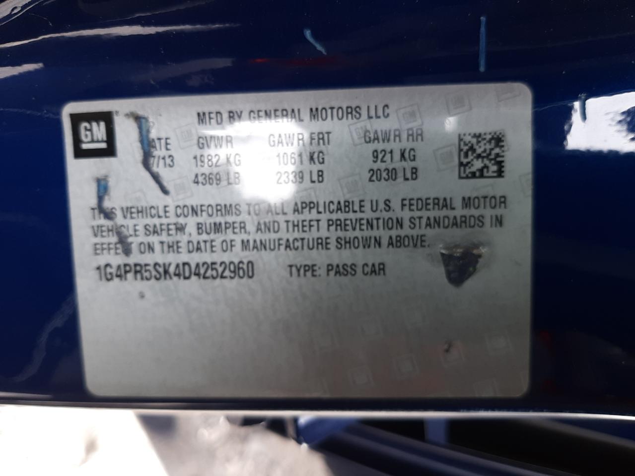 Photo 10 from auction – 2013 BUICK VERANO CON with VIN 1G4PR5SK4D4252960