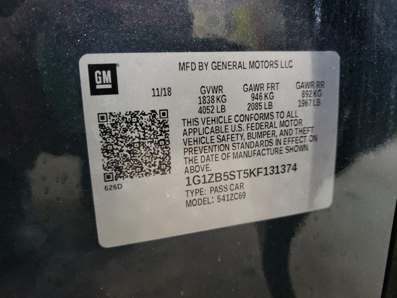 Photo 10 from auction – 2019 CHEVROLET MALIBU LS with VIN 1G1ZB5ST5KF131374