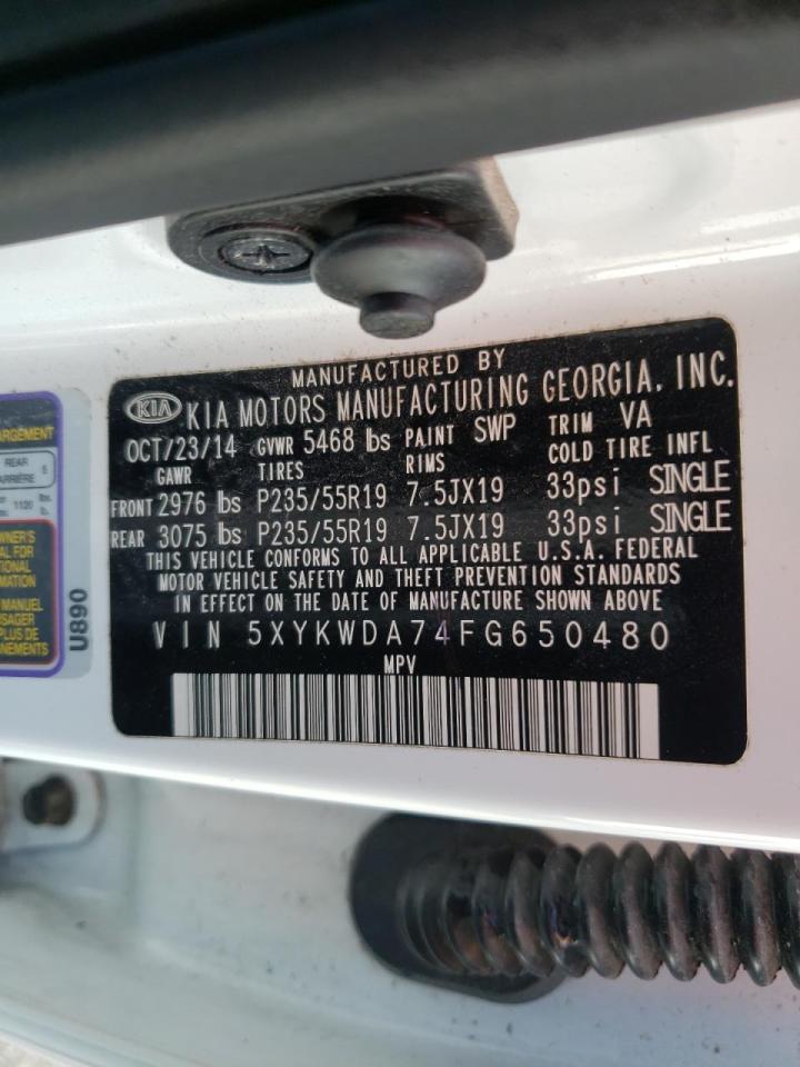 Photo 10 from auction – 2015 KIA SORENTO SX with VIN 5XYKWDA74FG650480