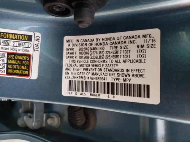 Photo 10 from auction – 2016 HONDA CR-V SE with VIN 2HKRM3H47GH569641