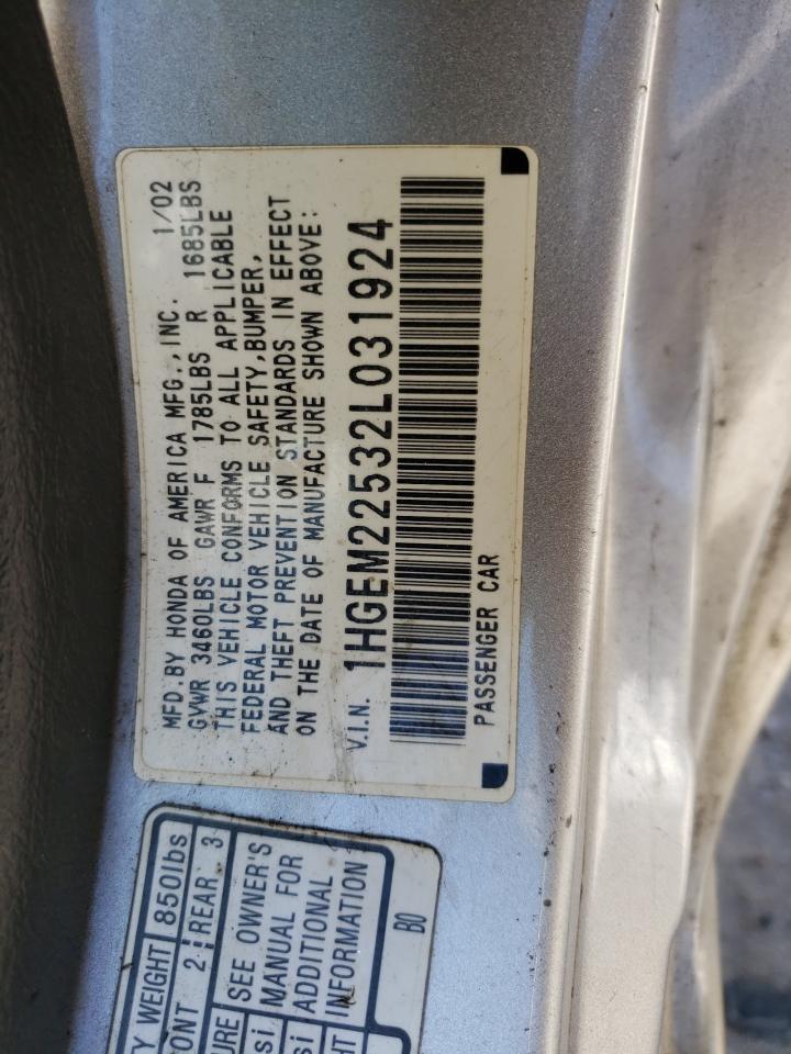 Photo 10 from auction – 2002 HONDA CIVIC LX with VIN 1HGEM22532L031924