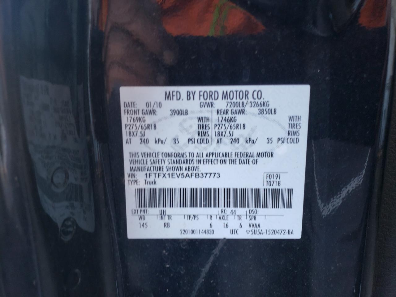 Photo 10 from auction – 2010 FORD F150 SUPER with VIN 1FTFX1EV5AFB37773