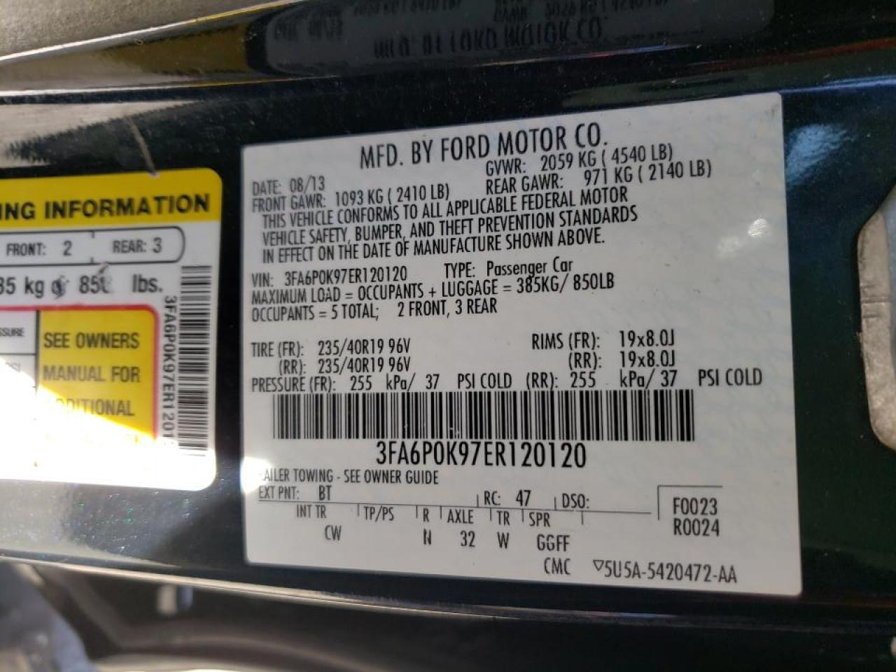 Photo 10 from auction – 2014 FORD FUSION TIT with VIN 3FA6P0K97ER120120