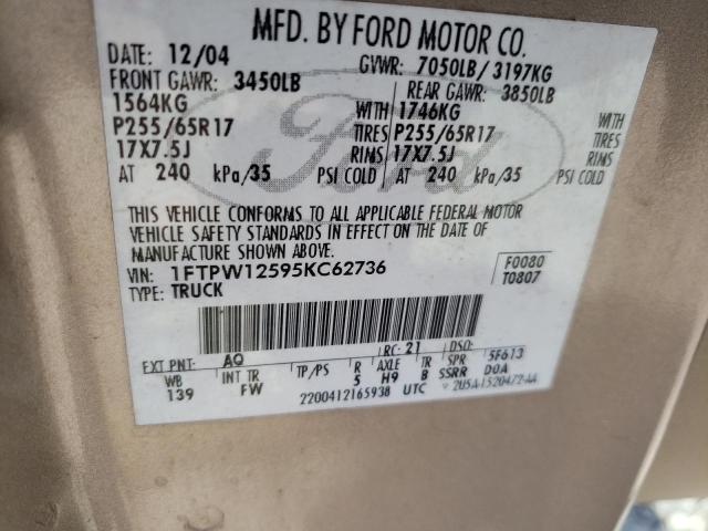 Photo 10 from auction – 2005 FORD F150 SUPER with VIN 1FTPW12595KC62736