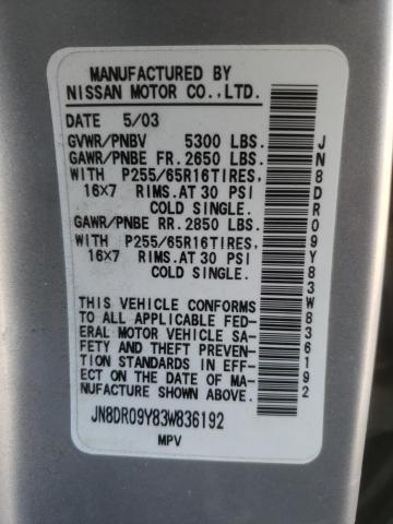NISSAN PATHFINDER 2003 with VIN JN8DR09Y83W836192 - Photo from auction