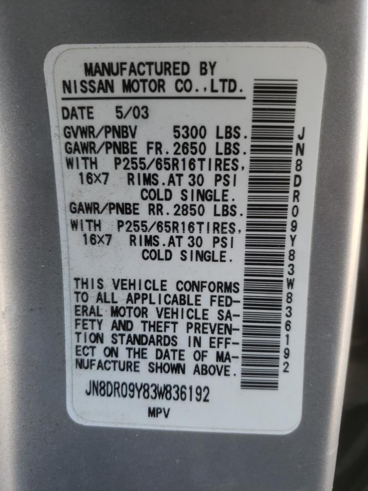 Photo 11 from auction – 2003 NISSAN PATHFINDER with VIN JN8DR09Y83W836192