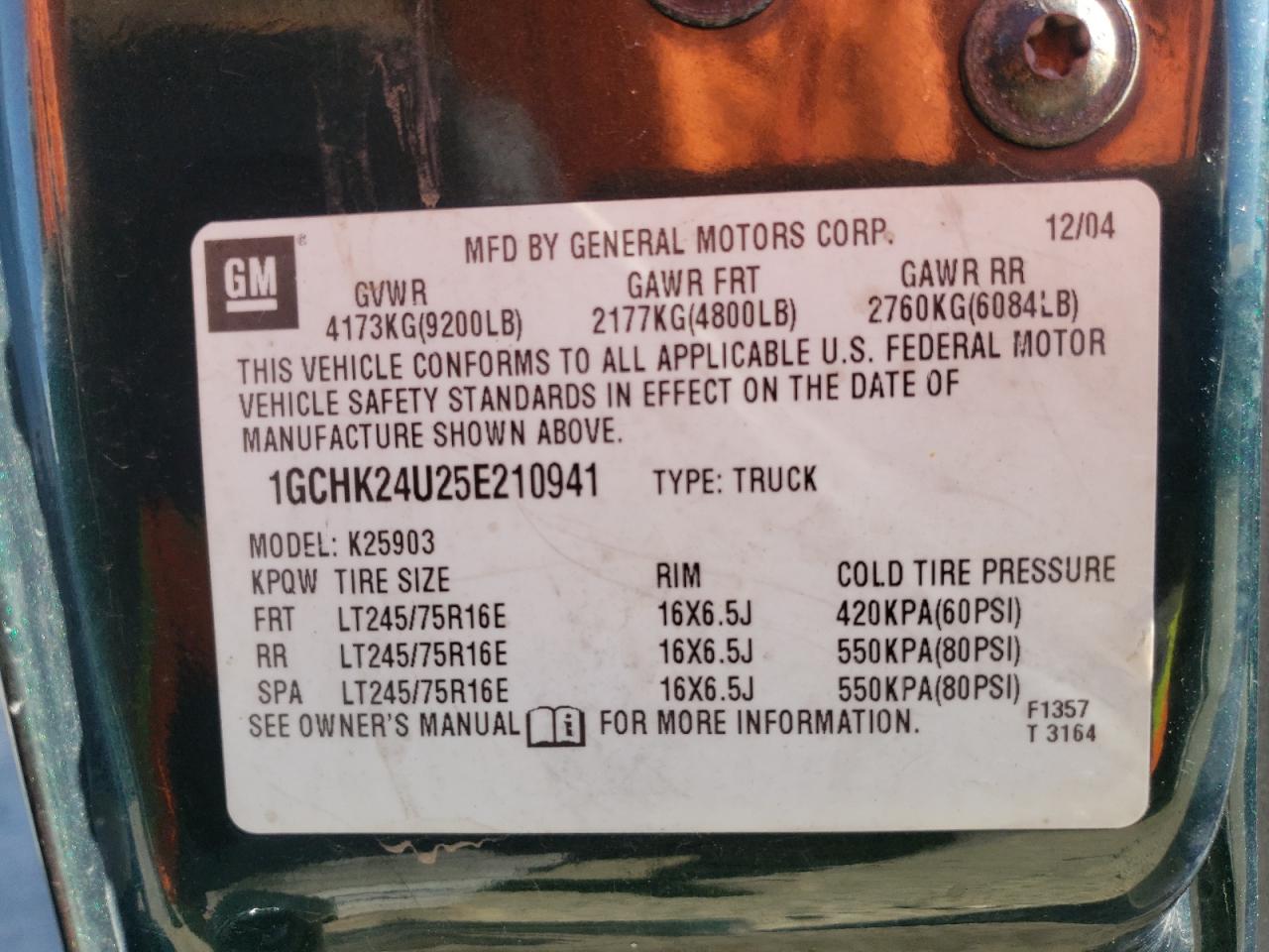 Photo 10 from auction – 2005 CHEVROLET SILVERADO with VIN 1GCHK24U25E210941